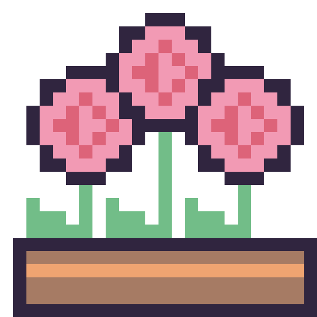 Modèle de pixel art Rose en jardinière sur une grille de 24 par 24 cases