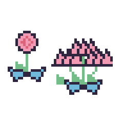 Pixel art Rose avec un nœud et Lotus en bouquet, grille 48 × 48