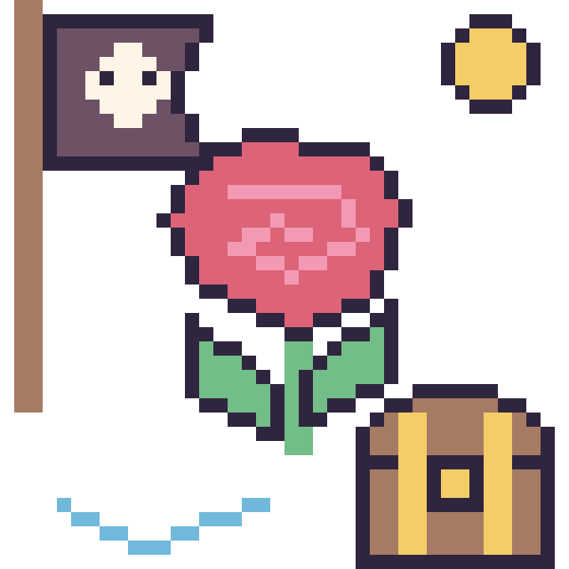 Modèle de pixel art Rose en aventure pirate sur une grille de 40 par 40 cases
