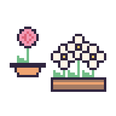 Pixel art Rose en pot et Marguerite en jardinière, grille 48 × 48