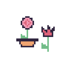 Pixel art Rose en pot et Tulipe tige fleurie, grille 48 × 48