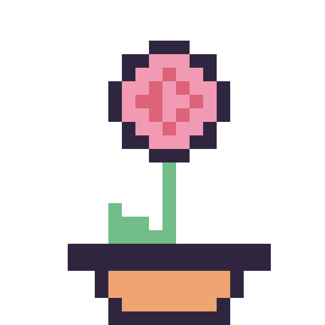 Modèle de pixel art Rose en pot sur une grille de 24 par 24 cases