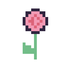 Pixel art Rose tige fleurie, grille 24 × 24