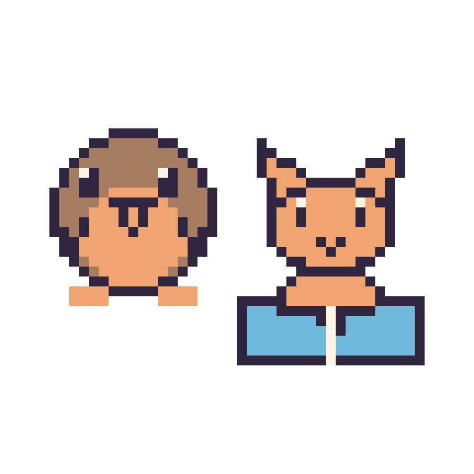 Modèle de pixel art Rouge-gorge et Chat avec un livre sur une grille de 48 par 48 cases