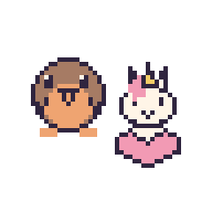 Pixel art Rouge-gorge et Licorne avec un cœur, grille 48 × 48