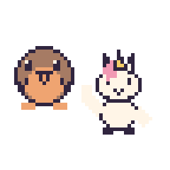 Pixel art Rouge-gorge et Licorne qui fait coucou, grille 48 × 48