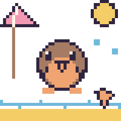 Pixel art Rouge-gorge à la plage, grille 40 × 40