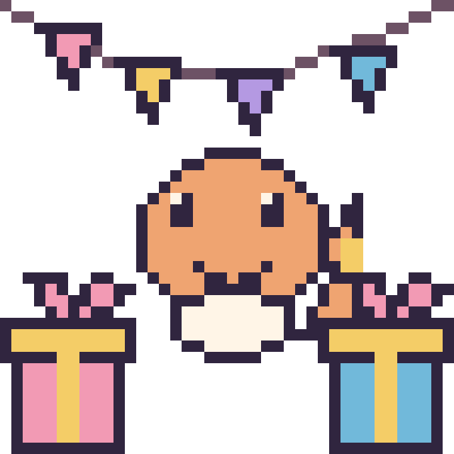 Modèle de pixel art Salamèche pour un anniversaire sur une grille de 40 par 40 cases