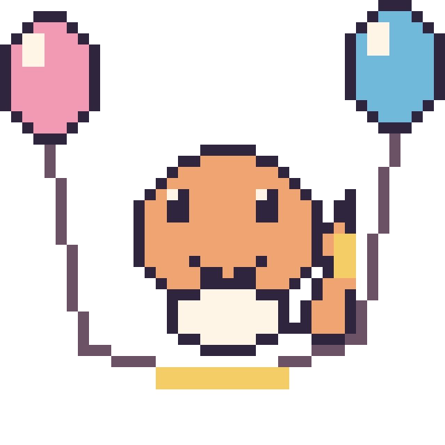 Modèle de pixel art Salamèche avec des ballons sur une grille de 40 par 40 cases