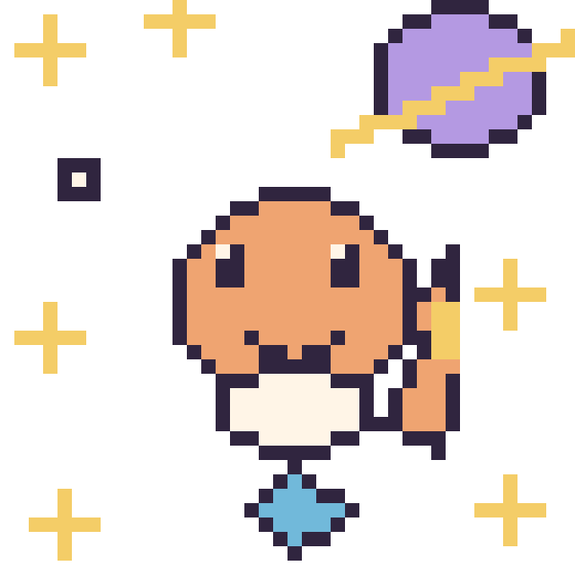 Modèle de pixel art Salamèche dans l’espace sur une grille de 40 par 40 cases