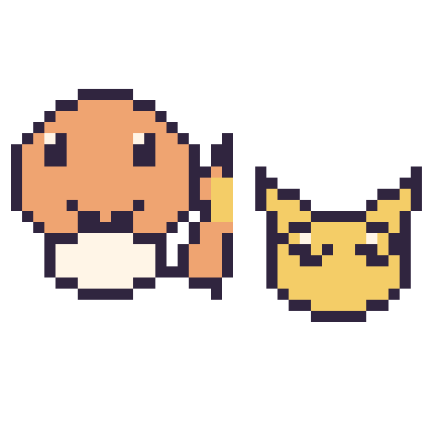 Modèle de pixel art Salamèche et Abra mini sur une grille de 40 par 40 cases