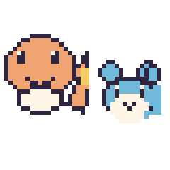 Pixel art Salamèche et Azurill mini, grille 40 × 40
