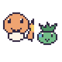 Pixel art Salamèche et Bulbizarre mini, grille 40 × 40