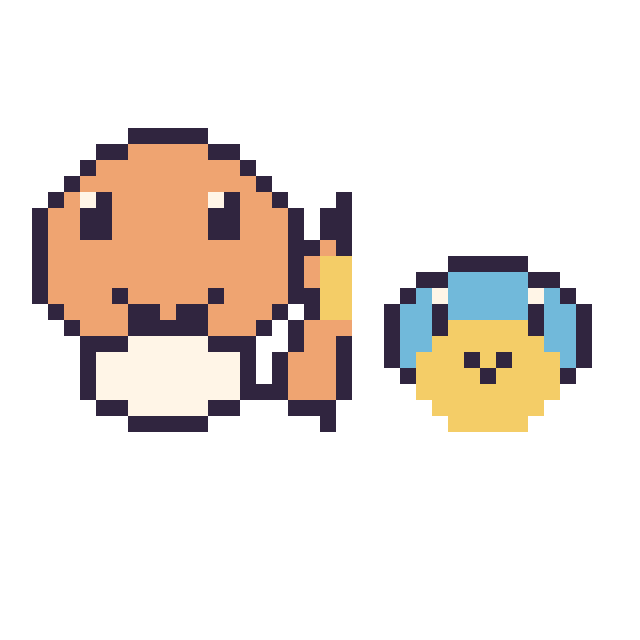 Modèle de pixel art Salamèche et Carapuce mini sur une grille de 40 par 40 cases