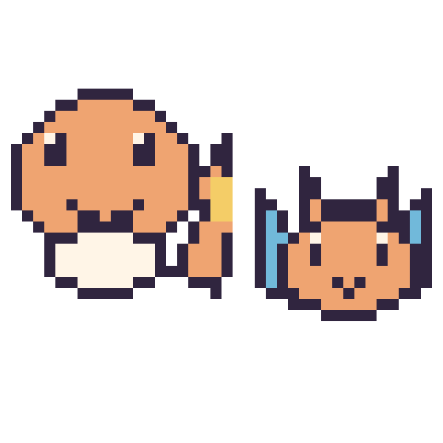 Modèle de pixel art Salamèche et Dracaufeu mini sur une grille de 40 par 40 cases