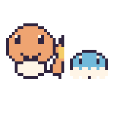 Pixel art Salamèche et Grenousse mini, grille 40 × 40