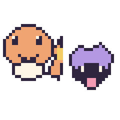 Pixel art Salamèche et Kokiyas mini, grille 40 × 40
