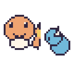 Pixel art Salamèche et Lokhlass mini, grille 40 × 40