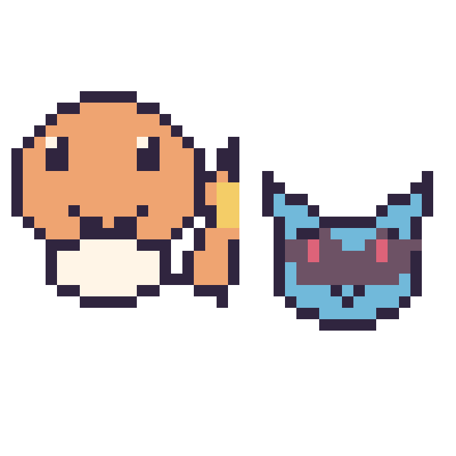 Modèle de pixel art Salamèche et Lucario mini sur une grille de 40 par 40 cases