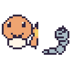Pixel art Salamèche et Onix mini, grille 40 × 40