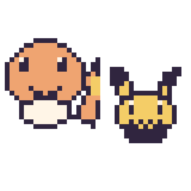Modèle de pixel art Salamèche et Pichu mini sur une grille de 40 par 40 cases