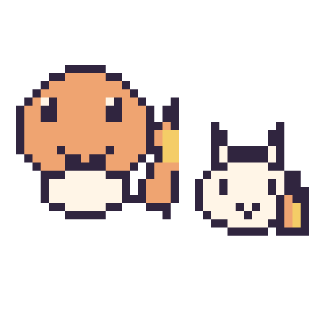 Modèle de pixel art Salamèche et Ponyta mini sur une grille de 40 par 40 cases