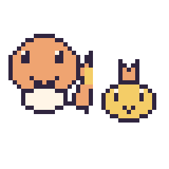 Pixel art Salamèche et Psykokwak mini, grille 40 × 40