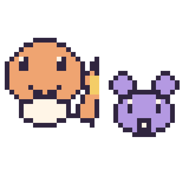 Modèle de pixel art Salamèche et Rattata mini sur une grille de 40 par 40 cases