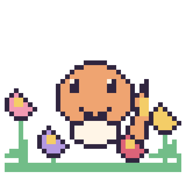 Modèle de pixel art Salamèche dans le jardin sur une grille de 40 par 40 cases