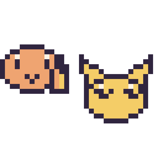 Modèle de pixel art Salamèche mini et Abra mini sur une grille de 32 par 32 cases