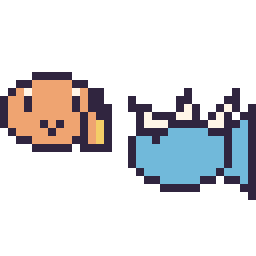 Pixel art Salamèche mini et Aquali mini, grille 32 × 32