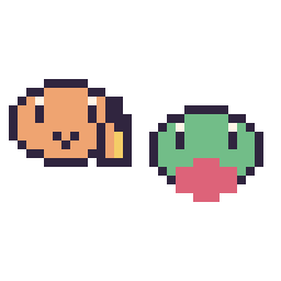 Pixel art Salamèche mini et Arcko mini, grille 32 × 32