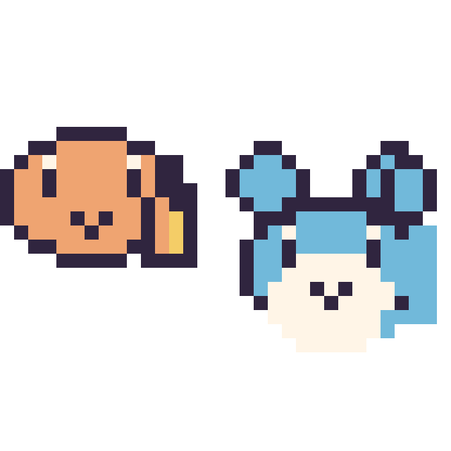 Modèle de pixel art Salamèche mini et Azurill mini sur une grille de 32 par 32 cases