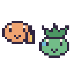 Pixel art Salamèche mini et Bulbizarre mini, grille 32 × 32