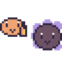 Pixel art Salamèche mini et Fantominus mini, grille 32 × 32
