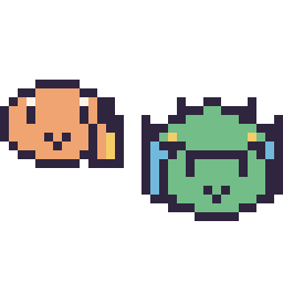 Pixel art Salamèche mini et Fantyrm mini, grille 32 × 32