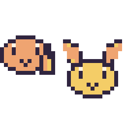 Pixel art Salamèche mini et Feunnec mini, grille 32 × 32