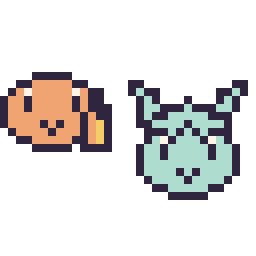 Pixel art Salamèche mini et Givrali mini, grille 32 × 32