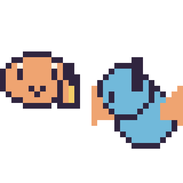 Modèle de pixel art Salamèche mini et Gobou mini sur une grille de 32 par 32 cases