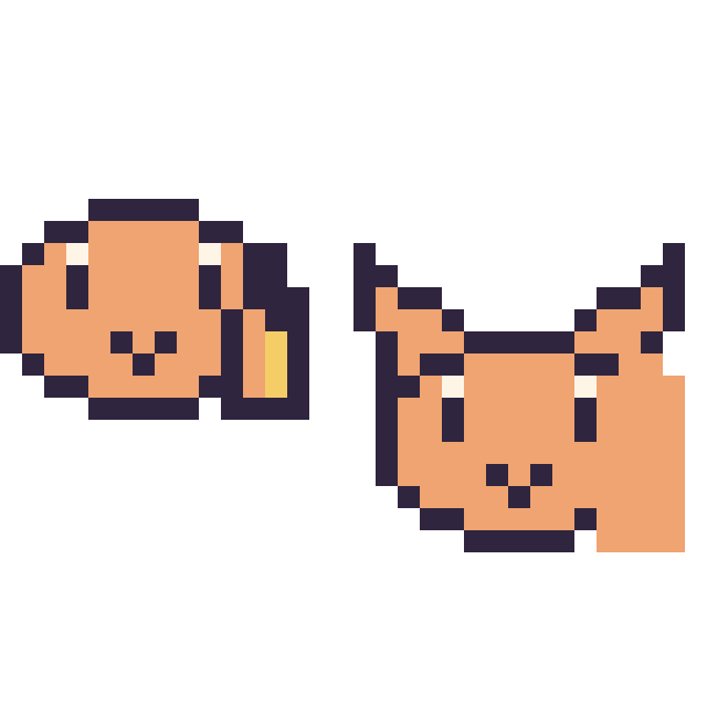 Modèle de pixel art Salamèche mini et Goupix mini sur une grille de 32 par 32 cases