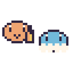 Pixel art Salamèche mini et Grenousse mini, grille 32 × 32