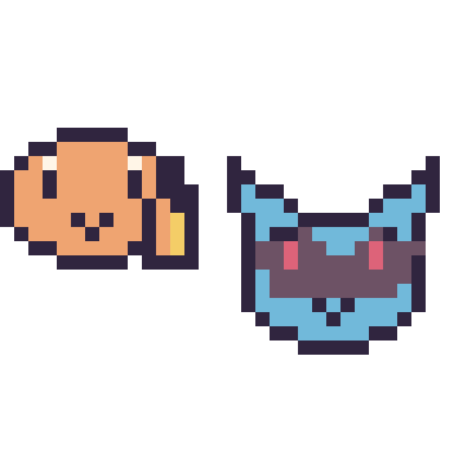 Modèle de pixel art Salamèche mini et Lucario mini sur une grille de 32 par 32 cases