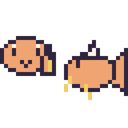Pixel art Salamèche mini et Magicarpe mini, grille 32 × 32