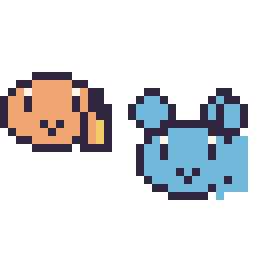 Pixel art Salamèche mini et Marill mini, grille 32 × 32