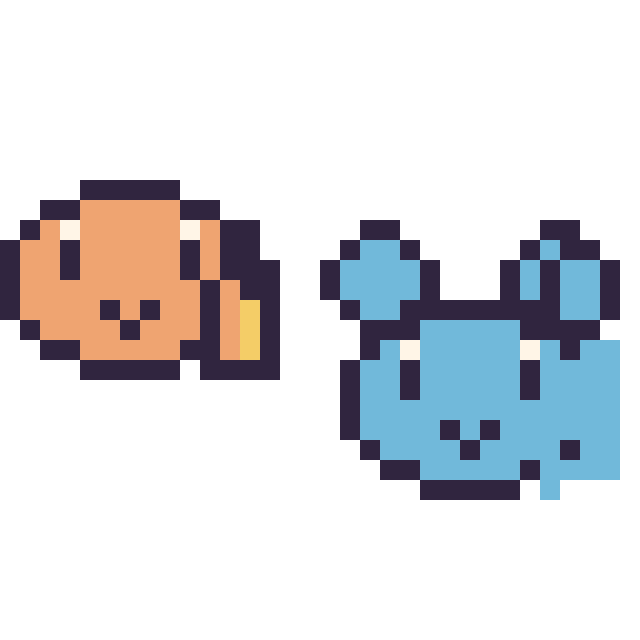 Modèle de pixel art Salamèche mini et Marill mini sur une grille de 32 par 32 cases