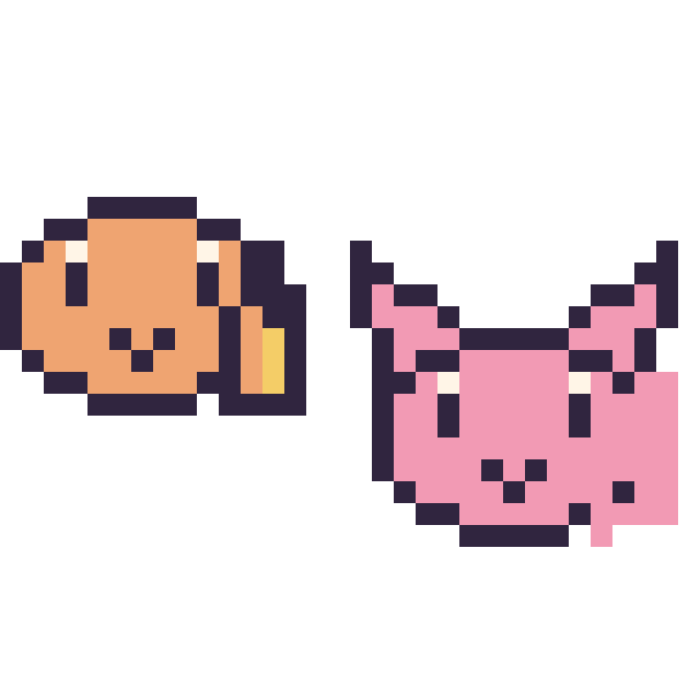 Modèle de pixel art Salamèche mini et Mew mini sur une grille de 32 par 32 cases