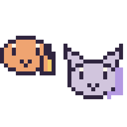 Pixel art Salamèche mini et Mewtwo mini, grille 32 × 32