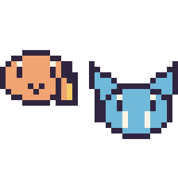 Pixel art Salamèche mini et Nosferapti mini, grille 32 × 32