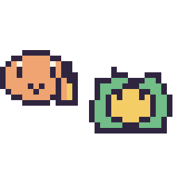 Pixel art Salamèche mini et Nucléos mini, grille 32 × 32