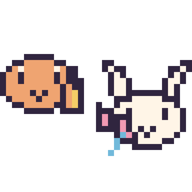 Modèle de pixel art Salamèche mini et Nymphali mini sur une grille de 32 par 32 cases
